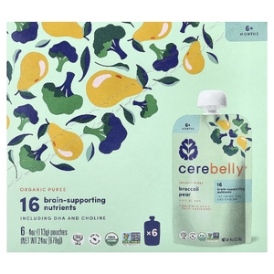 Cerebelly, органическое пюре, брокколи, груша, для детей от 6 месяцев, 6 паучей по 113 г (4 унции)