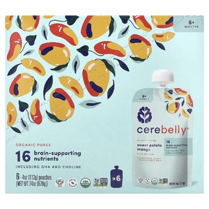 Cerebelly, органическое пюре, для детей от 6 месяцев, батат и манго, 6 пакетиков по 113 г (4 унции)