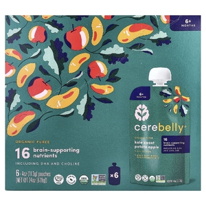 Cerebelly, органическое пюре, для детей от 6 месяцев, кудрявая капуста, батат и яблоко, 6 пакетиков по 113 г (4 унции)