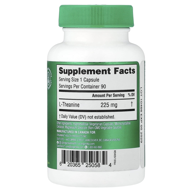 Organika, L-Theanine, 225 mg, 90 Vegetarian Capsules