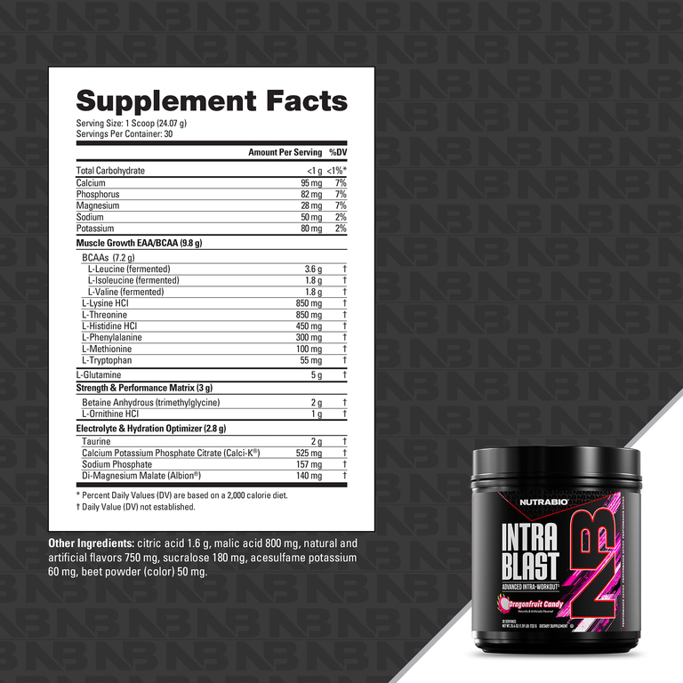 NutraBio, Intra Blast, усовершенствованная добавка во время тренировки, со вкусом питахайи, 722 г (1,59 фунта)
