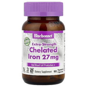 Bluebonnet Nutrition, хелатное железо, повышенная сила действия, 27 мг, 90 растительных капсул