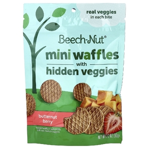 Beech-Nut, Мини-вафли со скрытыми овощами, от 12 месяцев, мускатный орех, 90 г (3,2 унции)