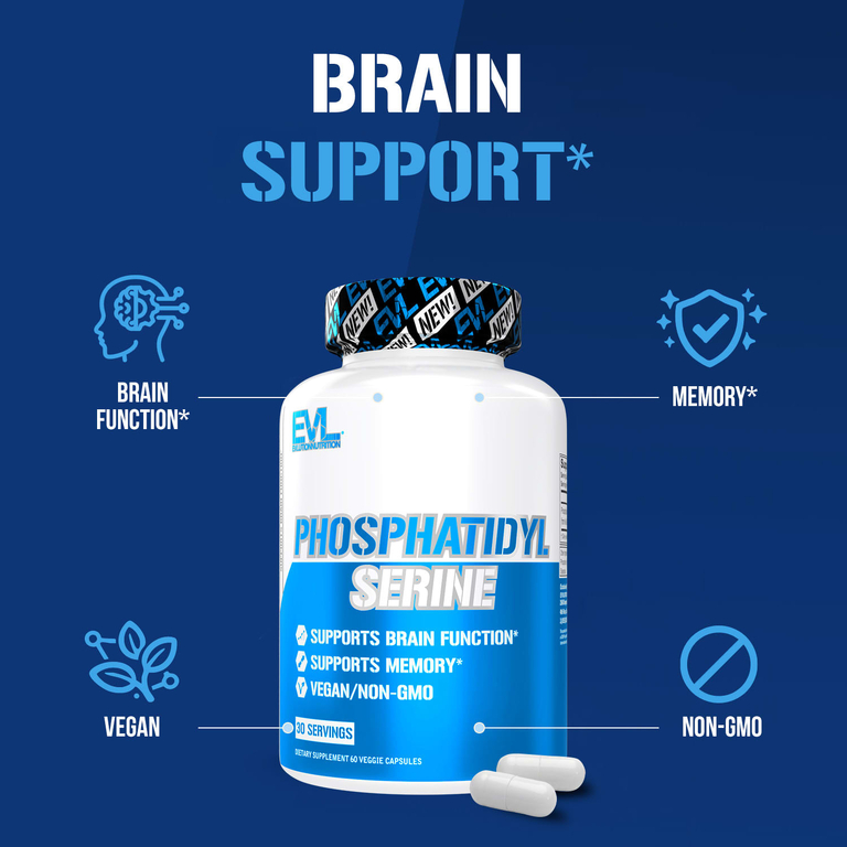 EVLution Nutrition, фосфатидилсерин, 60 вегетарианских капсул (150 мг в 1 капсуле)