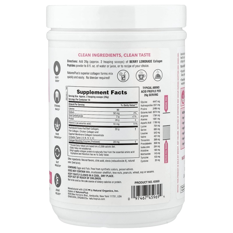 NaturesPlus, Коллагеновые пептиды, ягодный лимонад, 364 г (0,8 фунта)