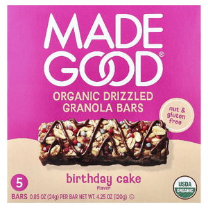 MadeGood, батончики-мюсли, органическая посыпка, торт, 5 батончиков по 24 г (0,85 унции)