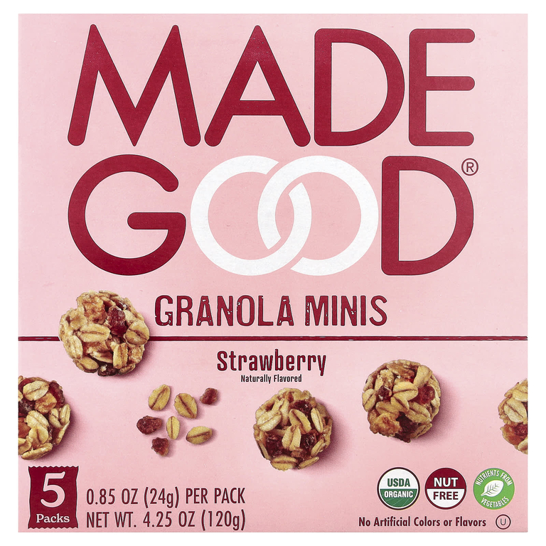MadeGood, Гранола мини, с клубникой, 5 пакетиков по 24 г (0,85 унции)