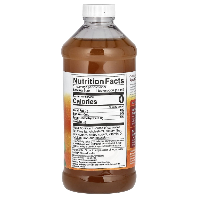 Swanson Vitamins, Сертифицированный органический яблочный уксус с матерью, 473 мл (16 жидк. унц.)