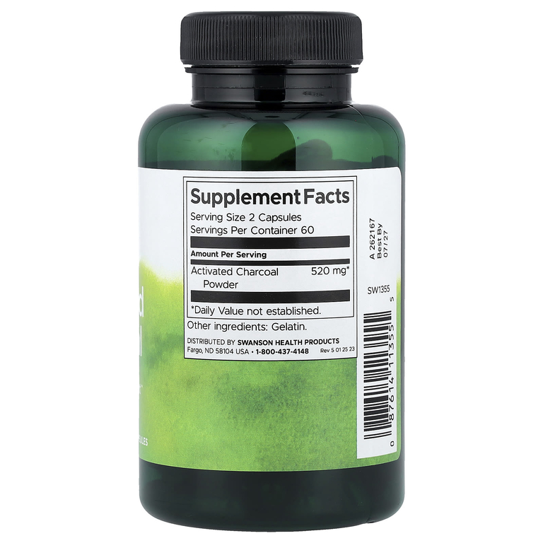 Swanson Vitamins, Активированный уголь, 260 мг, 120 капсул