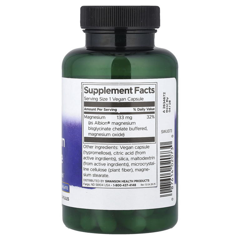 Swanson Vitamins, Albion®, глицинат магния, 133 мг, 90 веганских капсул