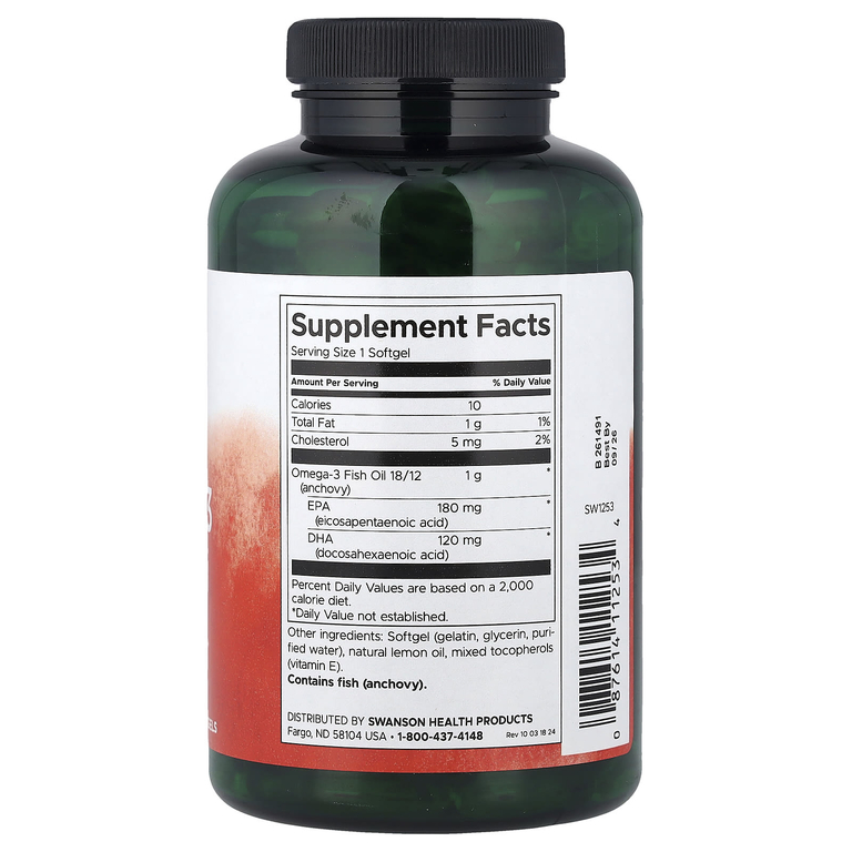 Swanson Vitamins, Рыбий жир с омега-3, лимон, 150 капсул
