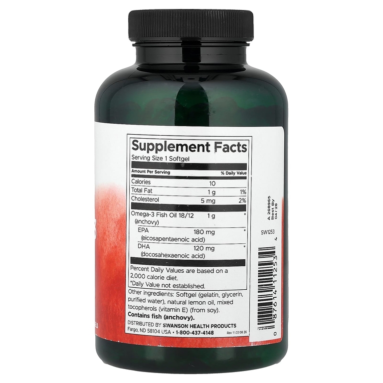 Swanson Vitamins, Рыбий жир с омега-3, лимон, 150 капсул