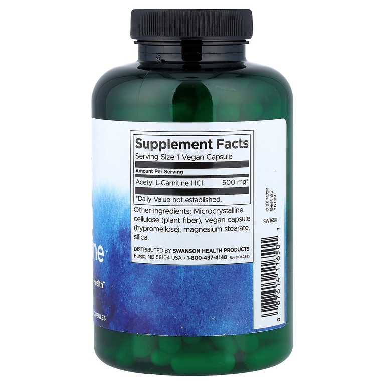 Swanson Vitamins, ацетил-L-карнитин, 500 мг, 240 веганских капсул