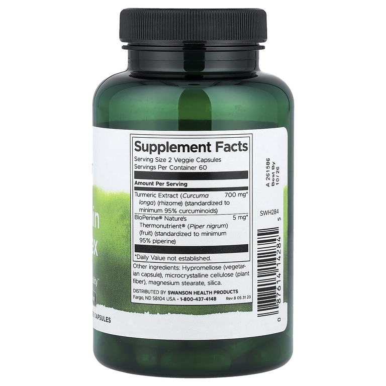 Swanson Vitamins, комплекс с куркумином, стандартизованный с BioPerine®, 120 растительных капсул