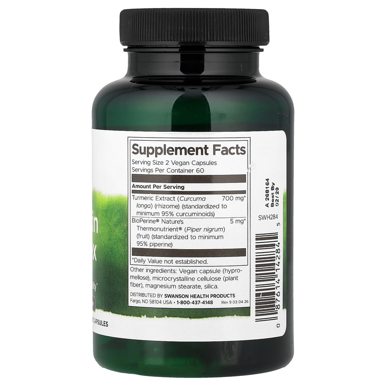 Swanson Vitamins, Комплекс куркумина с BioPerine, 120 веганских капсул
