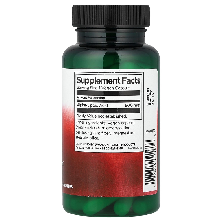 Swanson Vitamins, альфа-липоевая кислота, 600 мг, 60 веганских капсул