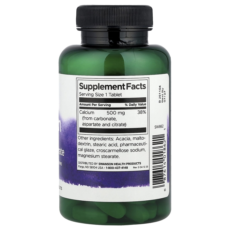Swanson Vitamins, Карбонат кальция, аспартат и цитрат, 500 мг, 100 таблеток