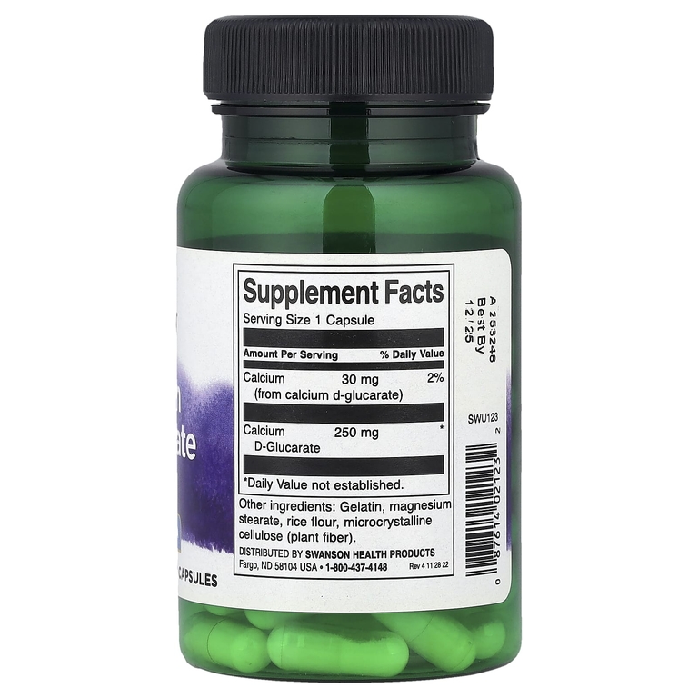 Swanson Vitamins, D-глюкарат кальция, 60 капсул (250 мг в 1 капсуле)
