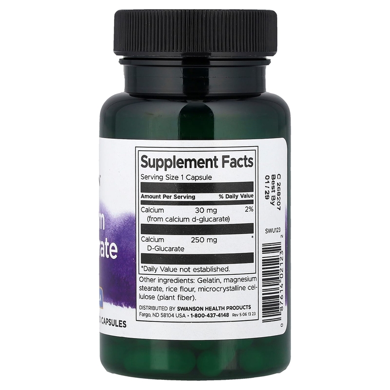 Swanson Vitamins, D-глюкарат кальция, 60 капсул (250 мг в 1 капсуле)