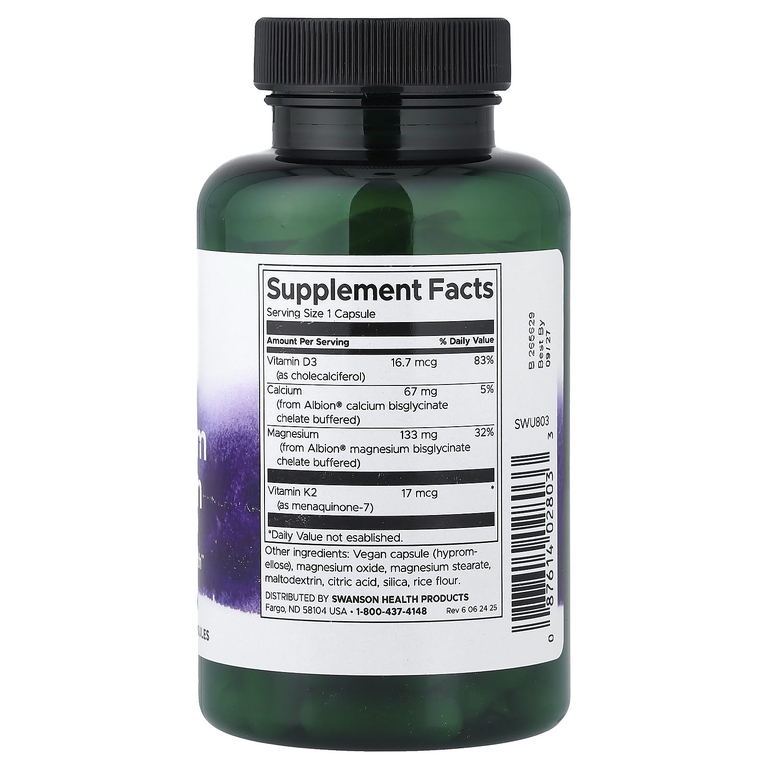 Swanson Vitamins, Albion®, магний и кальций с витаминами D3 и K2, 90 капсул