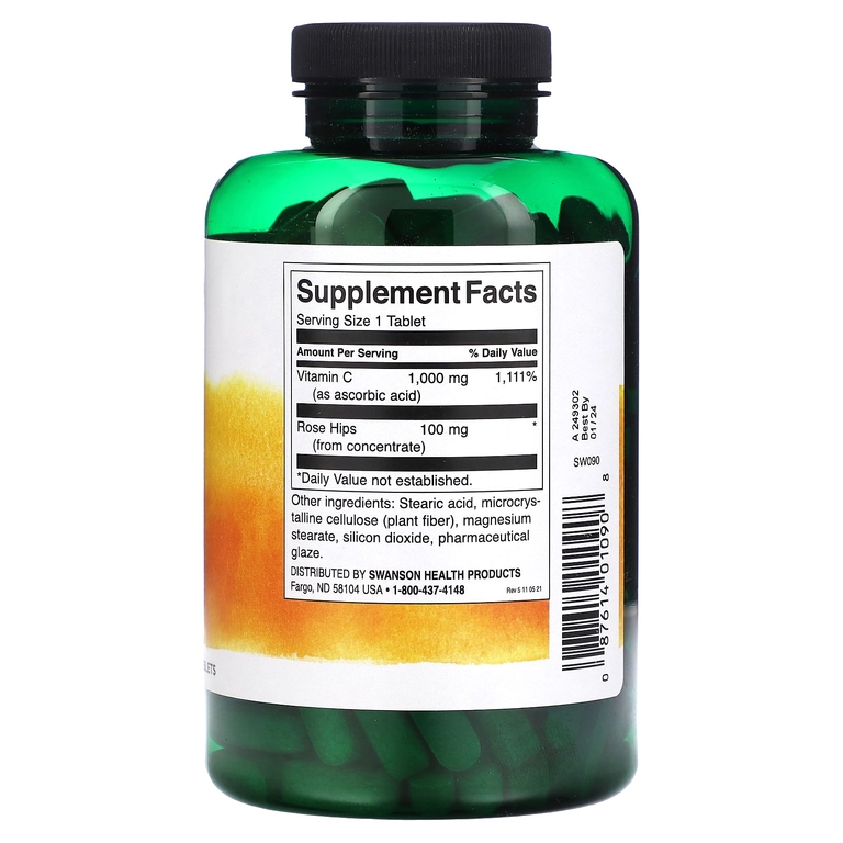 Swanson Vitamins, Витамин C с шиповником, 1000 мг, 250 таблеток