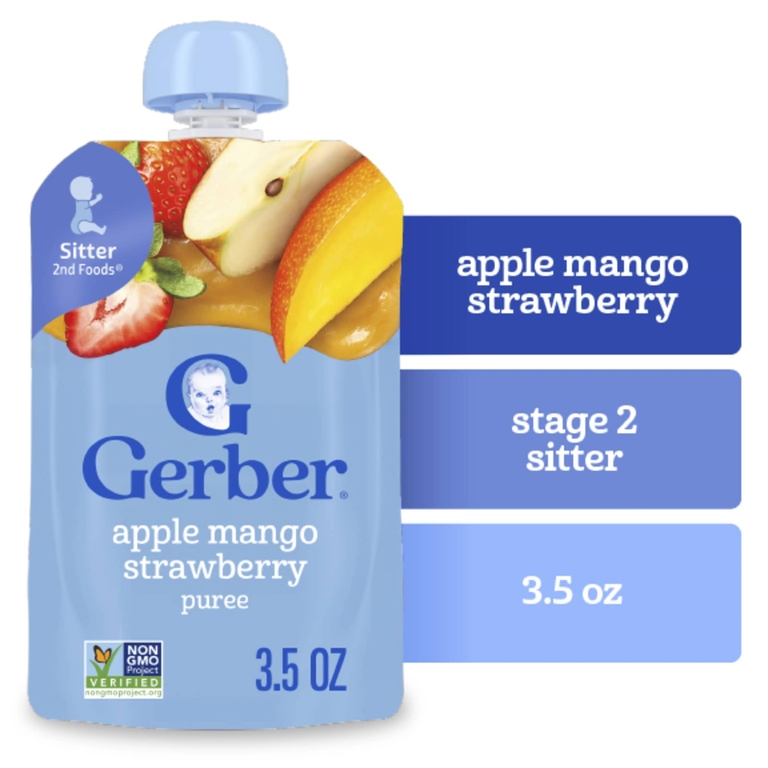 Gerber, 2nd Foods®, пюре, со вкусом яблока, манго и клубники, 99 г (3,5 унции) (Товар снят с продажи) 
