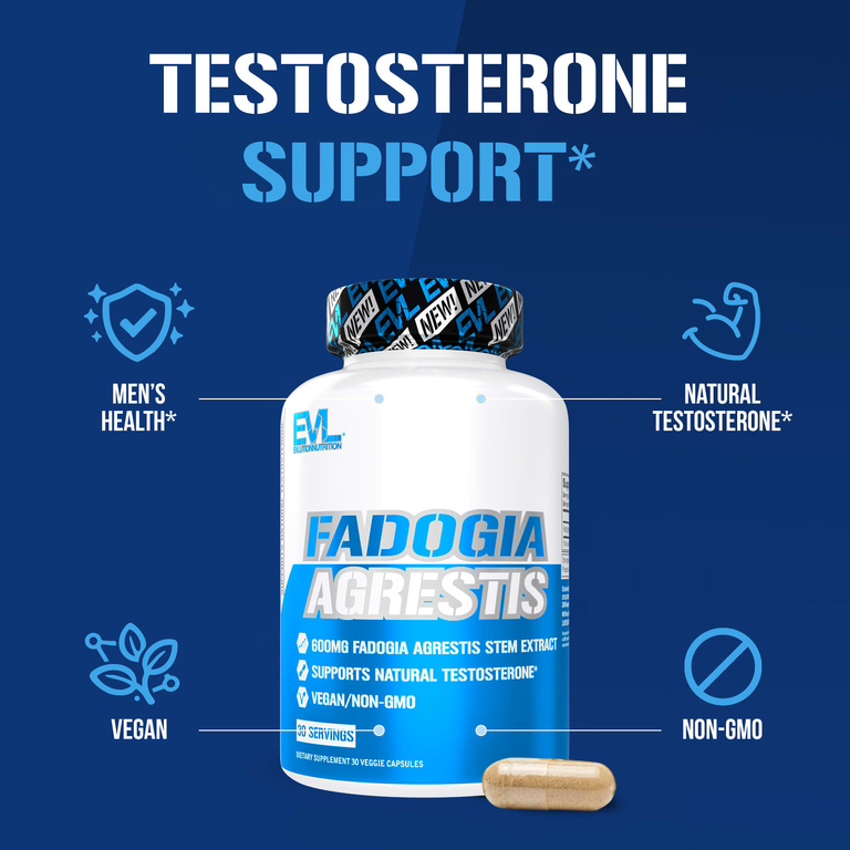 EVLution Nutrition, Fadogia Agrestis, фадогия для поддержки уровня тестостерона, 600 мг, 30 растительных капсул