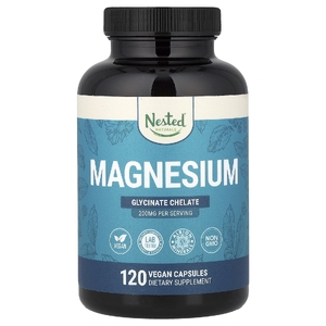 Nested Naturals, магний, хелатный глицинат, 120 веганских капсул (100 мг в 1 капсуле)