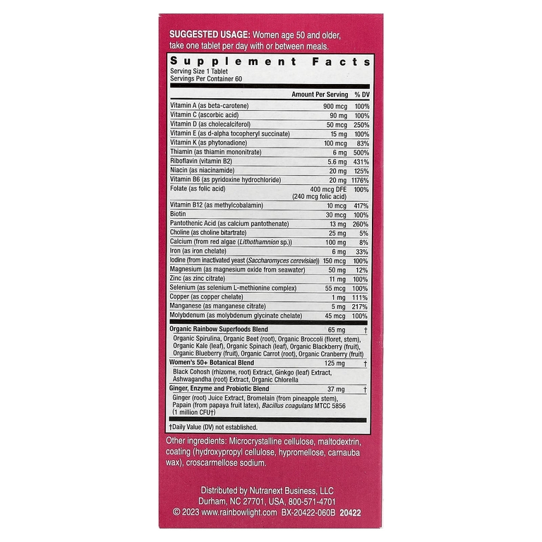 Rainbow Light, Women's One™50+, мультивитаминная добавка для ежедневного приема, высокая эффективность, 60 вегетарианских таблеток