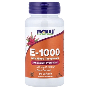 NOW Foods, E-1000 со смешанными токоферолами, 670 мг (1000 МЕ), 50 мягких таблеток