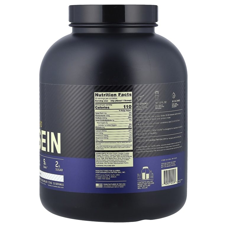 Optimum Nutrition, Gold Standard®, 100% казеин, печенье и сливки, 1,75 кг (3,85 фунта)