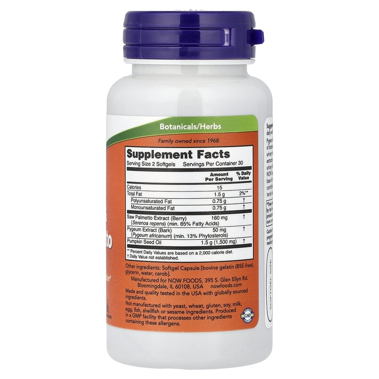 NOW Foods, Pygeum & Saw Palmetto, 60 мягких таблеток