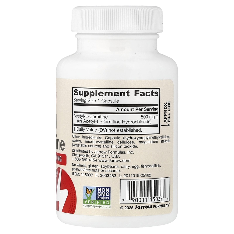 Jarrow Formulas, ацетил-L-карнитин, 500 мг, 60 растительных капсул