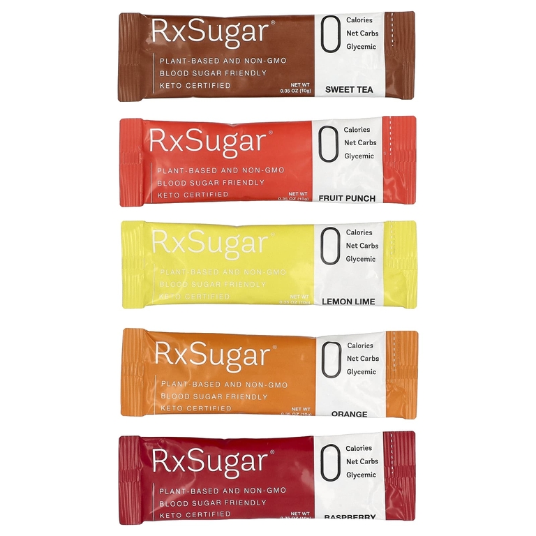 RxSugar, Swealthy Stix, ароматизированный аллюлозный сахар, сладкий чай, фруктовый пунш, лимон и лайм, апельсин, малина, 30 пакетиков по 10 г (0,35 унции) (Товар снят с продажи) 