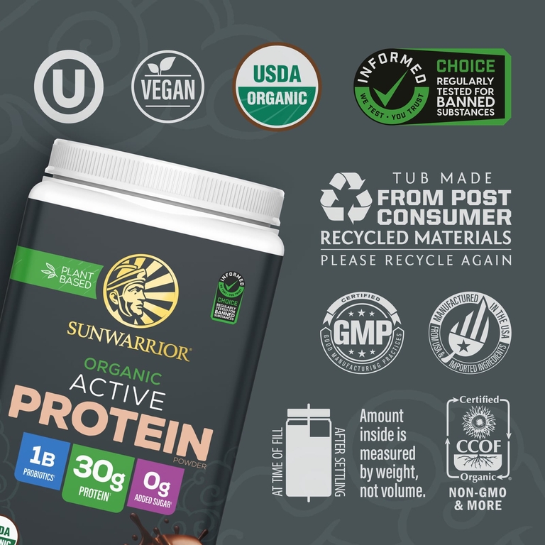 Sunwarrior, Sport, органический активный протеин, шоколад, 1 кг (2,2 фунта)