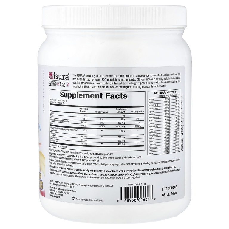 Natural Factors, Total Body Collagen, биоактивные пептиды, апельсин, 500 г (1 фунт 1 унция)