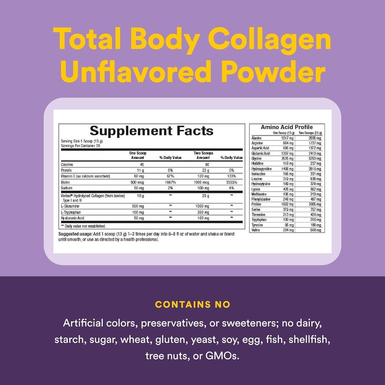 Natural Factors, Total Body Collagen, биоактивные пептиды, без добавок, 500 г (1 фунт 1 унция)
