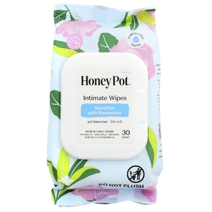 The Honey Pot Company, салфетки для интимной гигиены, для чувствительных зубов, с розовой водой, 30 шт.