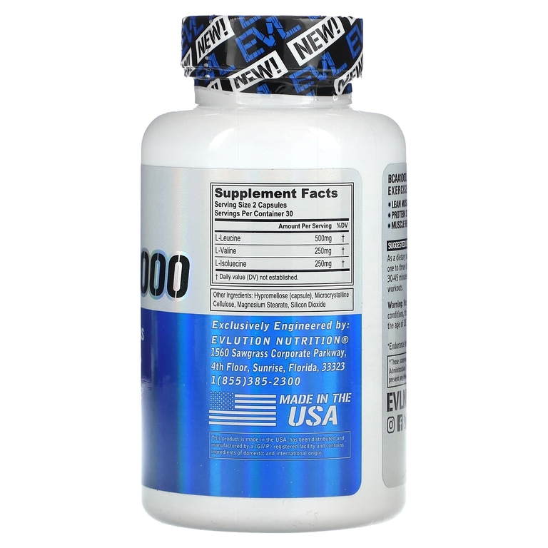 EVLution Nutrition, BCAA1000, 60 растительных капсул (Товар снят с продажи) 