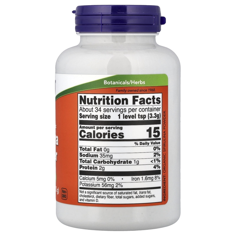 NOW Foods, сертифицированный порошок из органической спирулины, 113 г (4 унции)