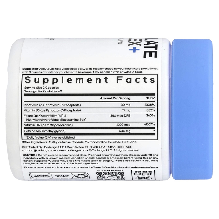 Codeage, Methylfolate B Complex+, комплекс витаминов группы B с метилфолатом, 120 растительных капсул