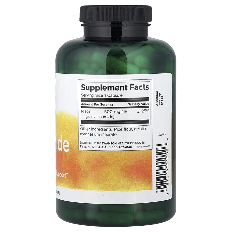 Swanson Vitamins, никотинамид, 500 мг, 250 капсул