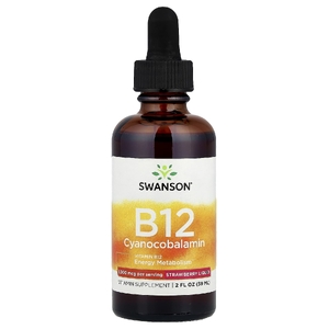 Swanson Vitamins, B12 цианокобаламин, жидкий, со вкусом клубники, 59 мл (2 жидк. унции)
