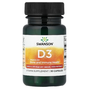 Swanson Vitamins, витамин D3, 25 мкг (1000 МЕ), 30 капсул