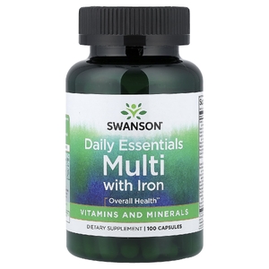 Swanson Vitamins, Daily Essentials, мультивитамины с железом, 100 капсул