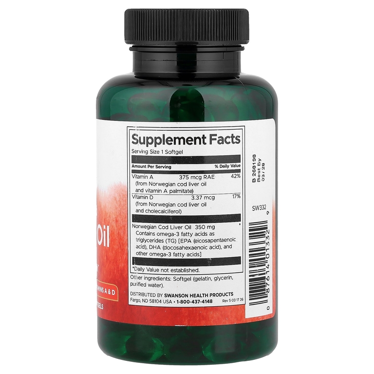 Swanson Vitamins, Жир печени норвежской трески, 350 мг, 250 мягких таблеток