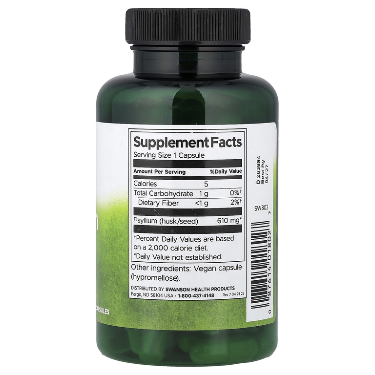 Swanson Vitamins, шелуха семян подорожника, 610 мг, 100 веганских капсул