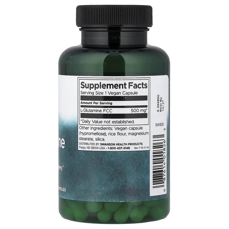 Swanson Vitamins, L-глютамин, 500 мг, 100 веганских капсул
