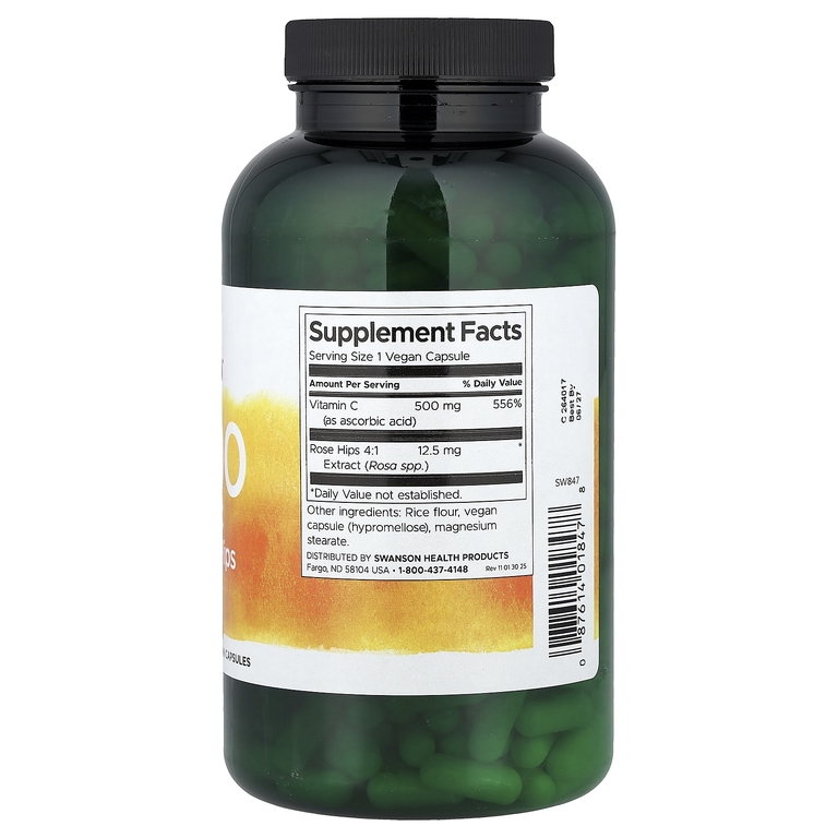 Swanson Vitamins, C-500, витамин C с шиповником, 400 веганских капсул