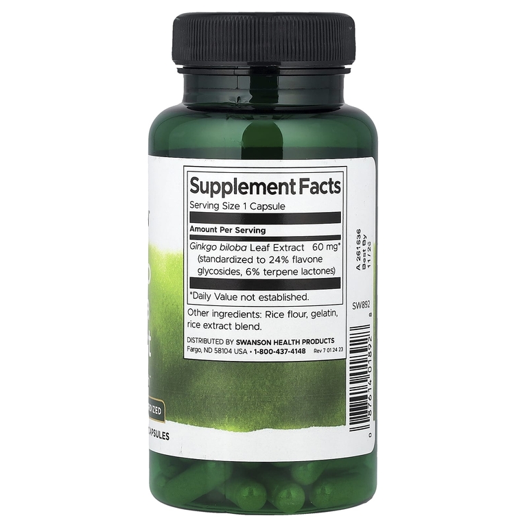 Swanson Vitamins, экстракт гинкго билоба, стандартизированный, 60 мг, 120 капсул